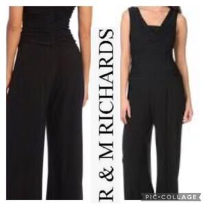 R&M Richards Dressy Cowl neck sleeveless wide legged jumpsuit in black size 6